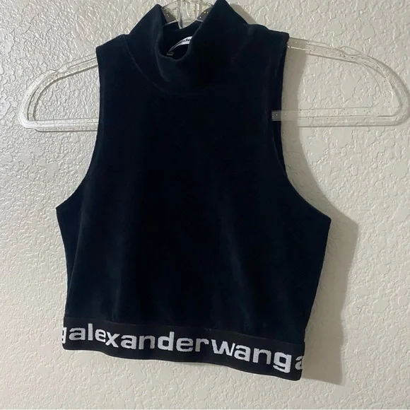 ALEXANDER WANG Mock Neck Tank in Stretch Corduroy Crop Tops